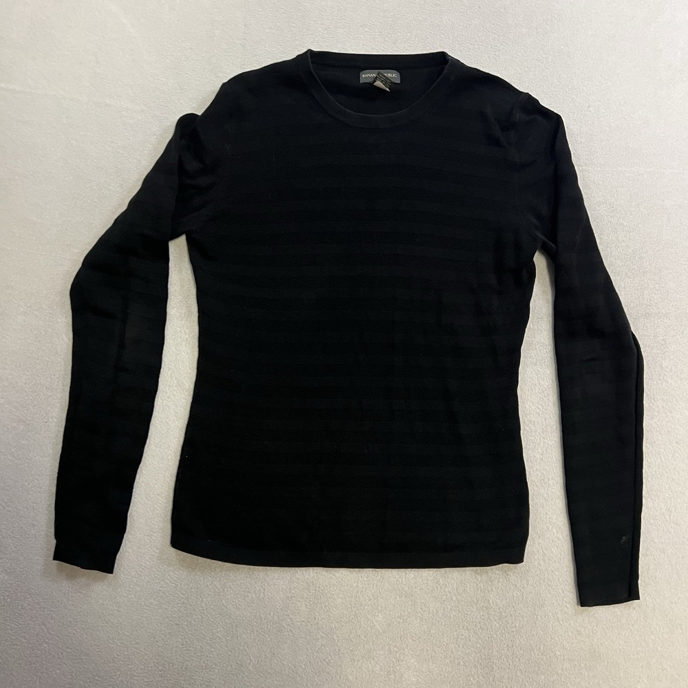 Vintage Banana Republic Shirt Women's Size Large Black Striped Long Sleeve